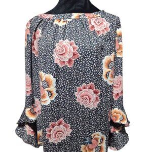 Loft Outlet Flowing Sleeves Floral Polyester Round Neck Blouse Women's Size Med.